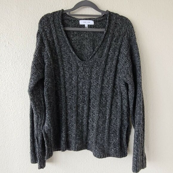 John + Jenn by Line Cable Knit Sweater Marled Gray V-Neck Size Large - Picture 2 of 11
